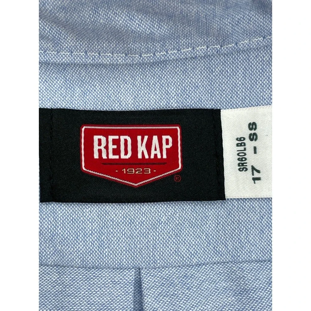 Red Kap Shirt Mens Large (17) Cotton Blend Oxford OCBD Short Sleeve